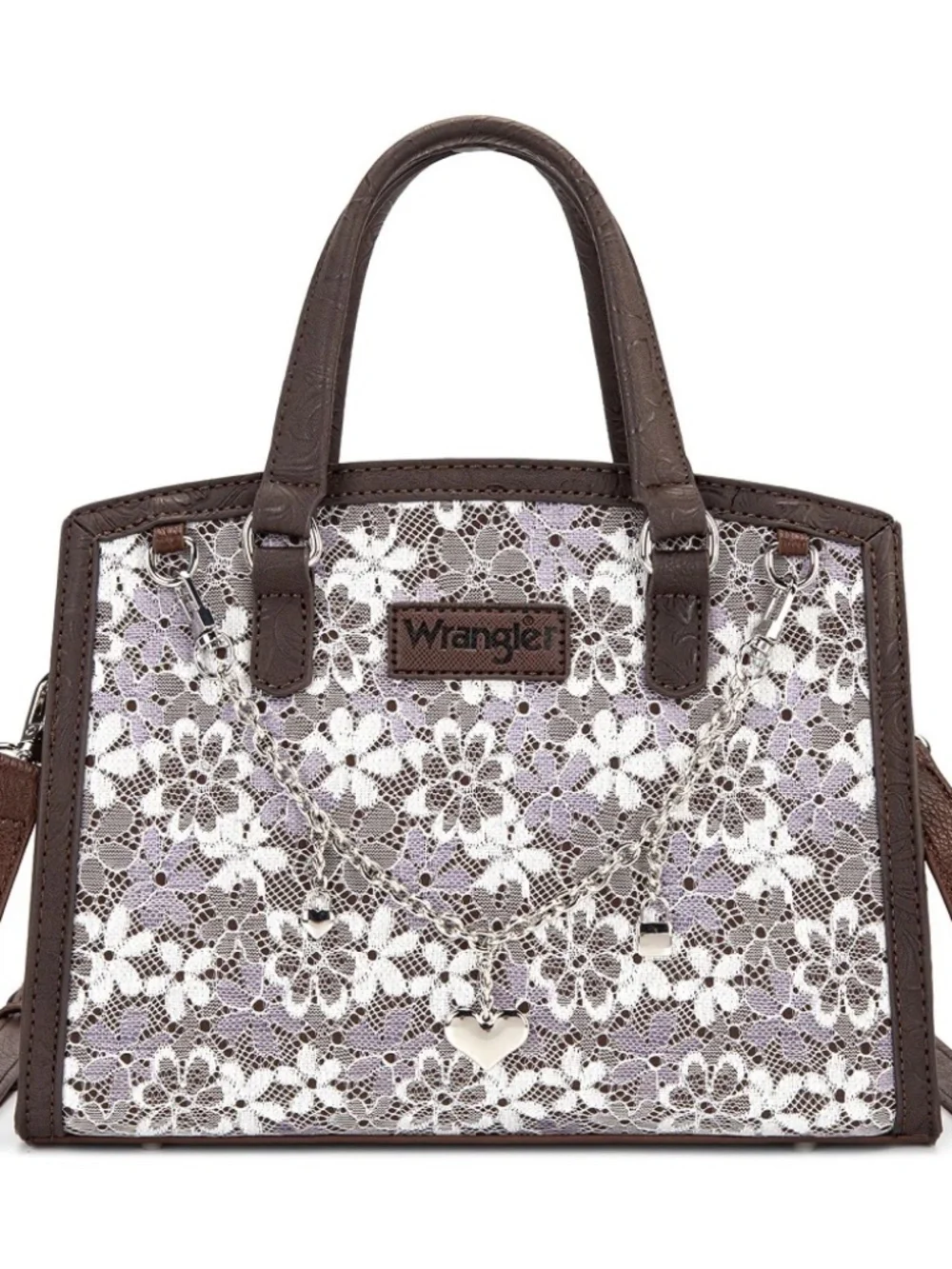 Wrangler Western Chic Lace with Chain Charm Satchel/Crossbody Bag Coffee